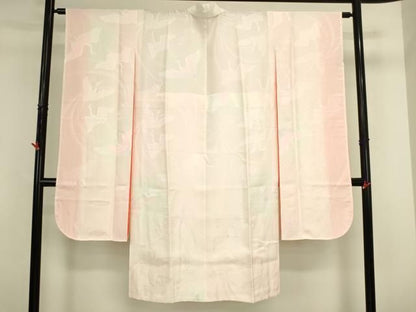 平和屋着物●振袖用長襦袢　群鶴地紋　暈し染め　半衿刺繍　正絹　逸品　DABK2882op