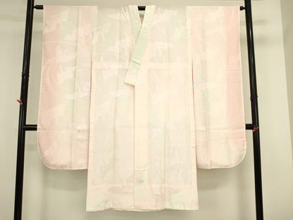 平和屋着物●振袖用長襦袢　群鶴地紋　暈し染め　半衿刺繍　正絹　逸品　DABK2882op