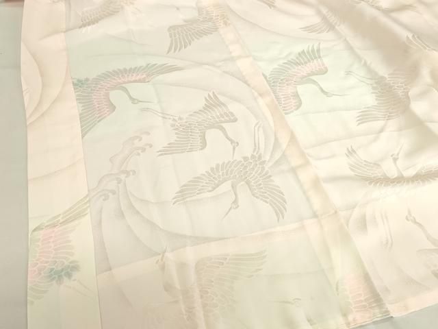 平和屋着物●振袖用長襦袢　群鶴地紋　暈し染め　半衿刺繍　正絹　逸品　DABK2882op