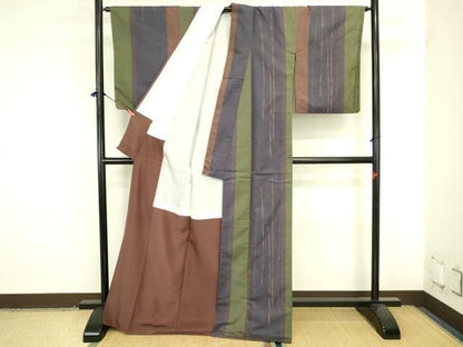 平和屋着物●上質な紬　抽象間道　正絹　逸品　DABK2885op
