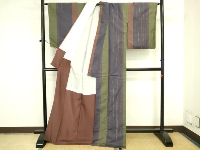 平和屋着物●上質な紬　抽象間道　正絹　逸品　DABK2885op