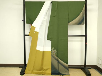 平和屋着物●世界的ファッションデザイナー 山本寛斎 kansaiブランド 訪問着 寿光織 草花 暈し染め 金糸 ロング丈 逸品 未使用 DABK2889op