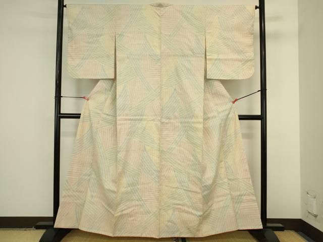 平和屋着物●結城紬　80亀甲　幾何学文様　正絹　逸品　DABK2896op