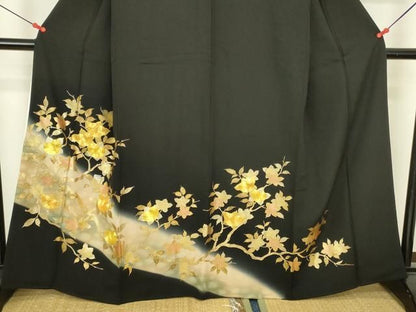 平和屋着物●豪華黒留袖　駒刺繍　橘　暈し染め　金彩　正絹　逸品　DABK2897op