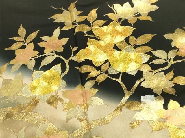 平和屋着物●豪華黒留袖　駒刺繍　橘　暈し染め　金彩　正絹　逸品　DABK2897op