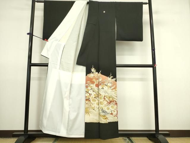 平和屋着物▼豪華黒留袖　刺繍　孔雀花文　暈し染め　金彩　正絹　逸品　DABK2900op
