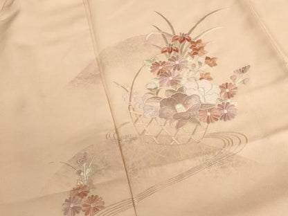 平和屋着物▼訪問着　総刺繍　花籠文　正絹　逸品　DABK2901op