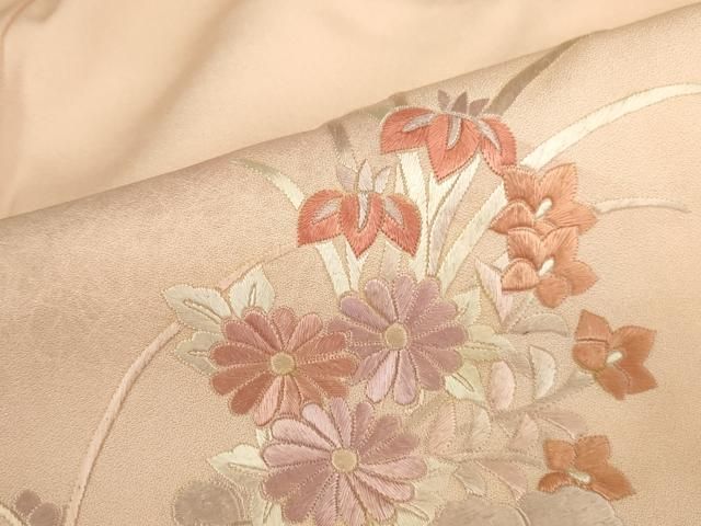 平和屋着物▼訪問着　総刺繍　花籠文　正絹　逸品　DABK2901op