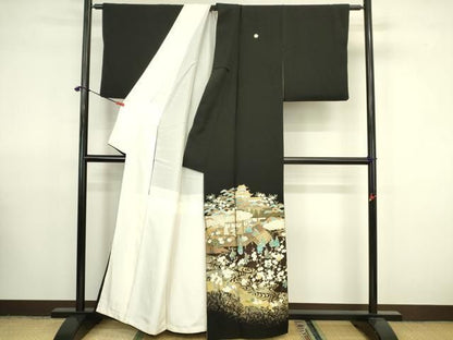 平和屋着物●豪華黒留袖　御所車人物花文　本金箔　正絹　逸品　DABK2902op