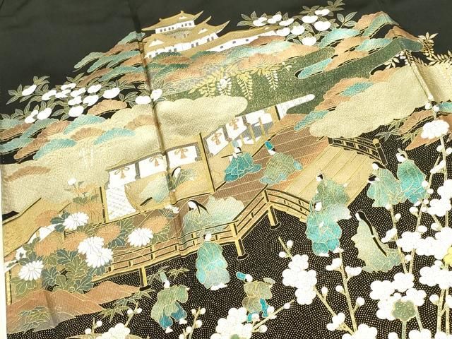 平和屋着物●豪華黒留袖　御所車人物花文　本金箔　正絹　逸品　DABK2902op
