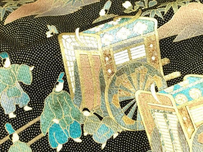 平和屋着物●豪華黒留袖　御所車人物花文　本金箔　正絹　逸品　DABK2902op