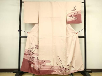 平和屋着物▼訪問着　手描き　枝花　暈し染め　正絹　逸品　DABK2908op