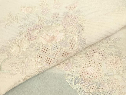 平和屋着物▼中国三大刺繍　汕頭刺繍　スワトウ刺繍　総刺繍　訪問着　鏡裏花文　暈し染め　正絹　逸品　DABK2909op