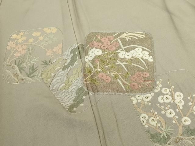 平和屋着物▼豪華色留袖　総刺繍　風景花文　金糸　正絹　逸品　DABK2910op