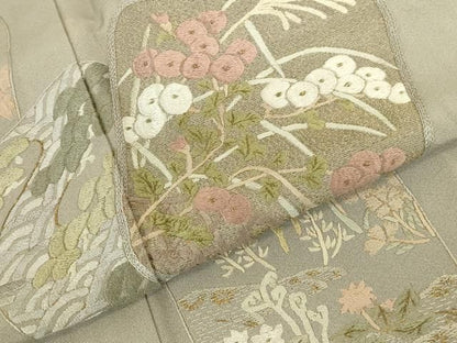 平和屋着物▼豪華色留袖　総刺繍　風景花文　金糸　正絹　逸品　DABK2910op