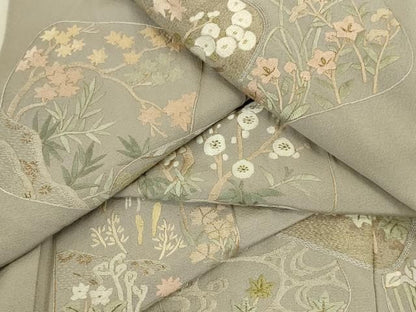 平和屋着物▼豪華色留袖　総刺繍　風景花文　金糸　正絹　逸品　DABK2910op