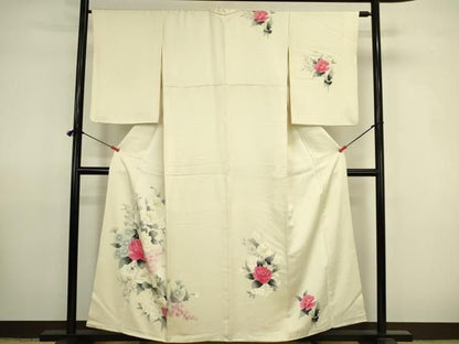平和屋着物▼訪問着　手描き　草花　正絹　逸品　DABK2911op