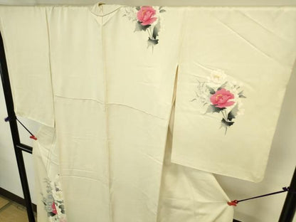 平和屋着物▼訪問着　手描き　草花　正絹　逸品　DABK2911op