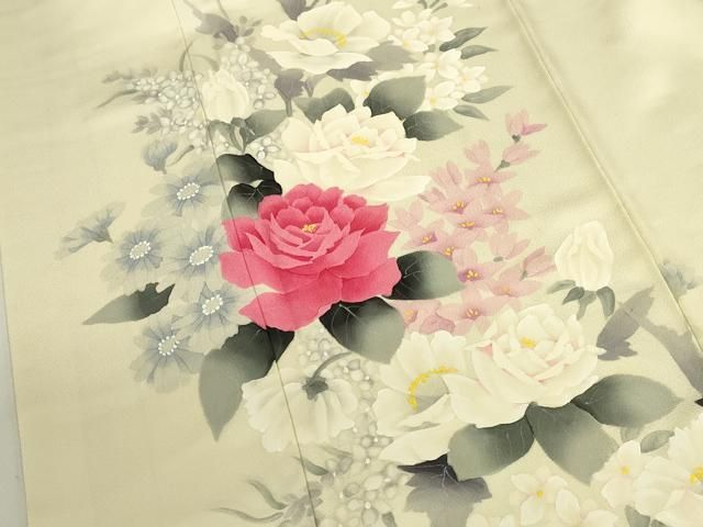 平和屋着物▼訪問着　手描き　草花　正絹　逸品　DABK2911op