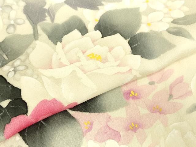 平和屋着物▼訪問着　手描き　草花　正絹　逸品　DABK2911op