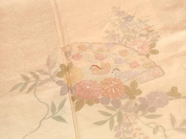 平和屋着物▼中国三大刺繍　汕頭刺繍　スワトウ刺繍　総刺繍　訪問着　檜扇鴛鴦花文　暈し染め　正絹　逸品　DABK2913op