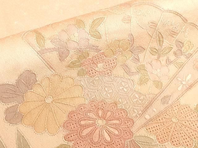 平和屋着物▼中国三大刺繍　汕頭刺繍　スワトウ刺繍　総刺繍　訪問着　檜扇鴛鴦花文　暈し染め　正絹　逸品　DABK2913op