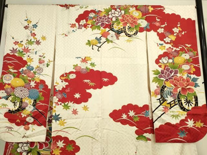 平和屋着物▼豪華振袖　駒刺繍　牡丹　花車文　金彩　正絹　逸品　DABK2917op