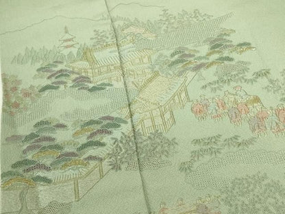 平和屋着物●中国三大刺繍　汕頭刺繍　スワトウ刺繍　総刺繍　訪問着　竹屋町刺繍　風景人物文　暈し染め　金糸　正絹　逸品　DABK2919op