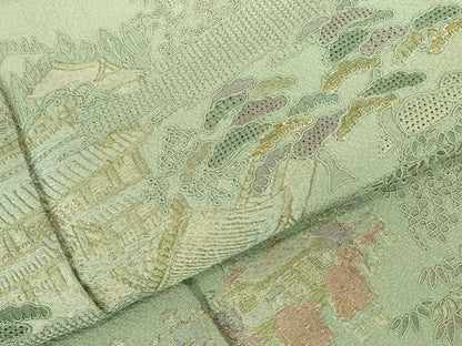 平和屋着物●中国三大刺繍　汕頭刺繍　スワトウ刺繍　総刺繍　訪問着　竹屋町刺繍　風景人物文　暈し染め　金糸　正絹　逸品　DABK2919op