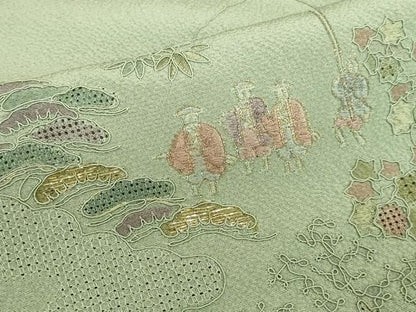 平和屋着物●中国三大刺繍　汕頭刺繍　スワトウ刺繍　総刺繍　訪問着　竹屋町刺繍　風景人物文　暈し染め　金糸　正絹　逸品　DABK2919op