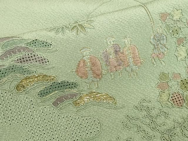 平和屋着物●中国三大刺繍　汕頭刺繍　スワトウ刺繍　総刺繍　訪問着　竹屋町刺繍　風景人物文　暈し染め　金糸　正絹　逸品　DABK2919op