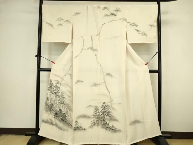 平和屋着物▼訪問着　手描き　風景文　暈し染め　金彩　正絹　逸品　DABK2924op