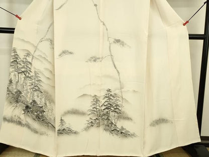 平和屋着物▼訪問着　手描き　風景文　暈し染め　金彩　正絹　逸品　DABK2924op