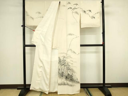 平和屋着物▼訪問着　手描き　風景文　暈し染め　金彩　正絹　逸品　DABK2924op
