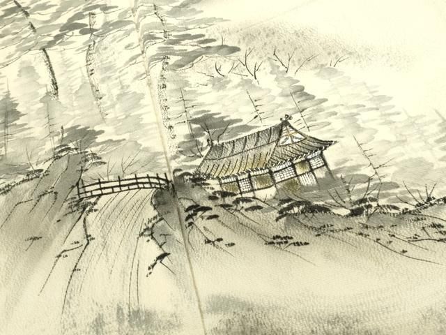 平和屋着物▼訪問着　手描き　風景文　暈し染め　金彩　正絹　逸品　DABK2924op