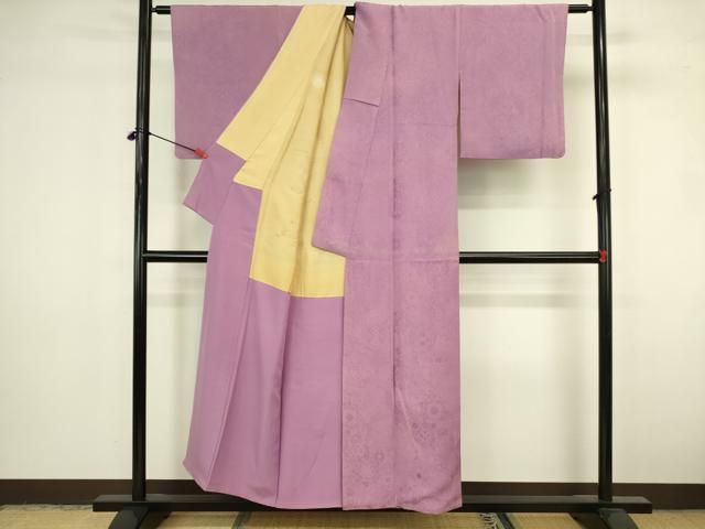平和屋着物▼上質な色無地　洋花地紋　京紫色　正絹　逸品　DABK2929op