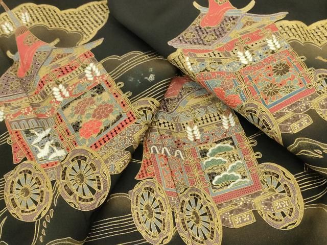 平和屋着物▼中国三大刺繍　汕頭刺繍　スワトウ刺繍　相良刺繍　総刺繍　黒留袖　山車　風景文　金銀彩　正絹　逸品　DABK2930op
