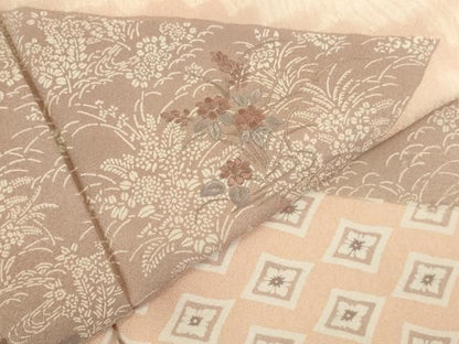 平和屋着物●訪問着　刺繍　杢目絞り　草花菱文　正絹　逸品　DABK2934op