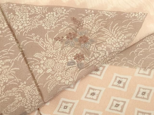 平和屋着物●訪問着　刺繍　杢目絞り　草花菱文　正絹　逸品　DABK2934op