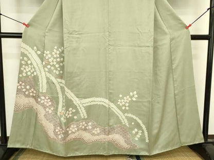 平和屋着物●訪問着　刺繍　絞り　松竹梅　流水花文　金銀彩　正絹　逸品　DABK2938op