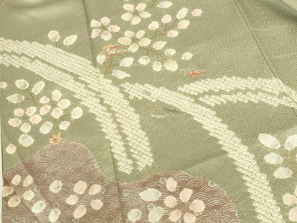 平和屋着物●訪問着　刺繍　絞り　松竹梅　流水花文　金銀彩　正絹　逸品　DABK2938op