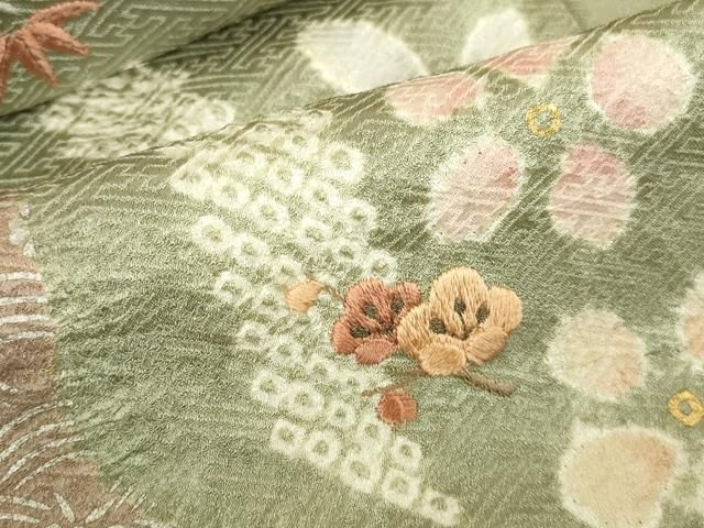 平和屋着物●訪問着　刺繍　絞り　松竹梅　流水花文　金銀彩　正絹　逸品　DABK2938op
