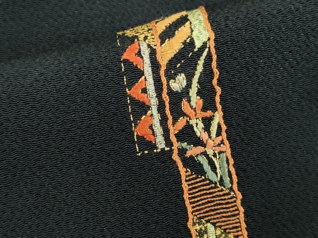 平和屋着物●訪問着　駒刺繍　総刺繍　短冊花文　濃紺地　金糸　鬼しぼ縮緬　ますいわ屋扱い　正絹　逸品　未使用　DABK2942op