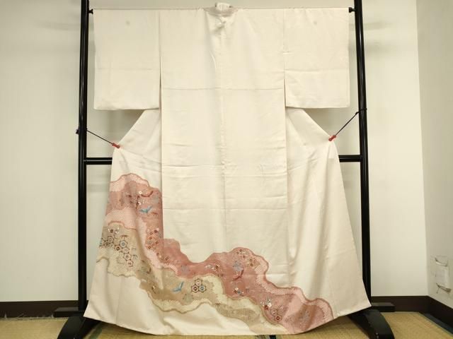 平和屋着物●豪華色留袖　刺繍　絞り　吉祥飛鶴花文　金彩　正絹　逸品　DABK2950op