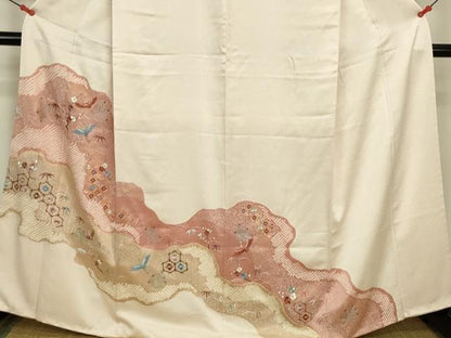 平和屋着物●豪華色留袖　刺繍　絞り　吉祥飛鶴花文　金彩　正絹　逸品　DABK2950op