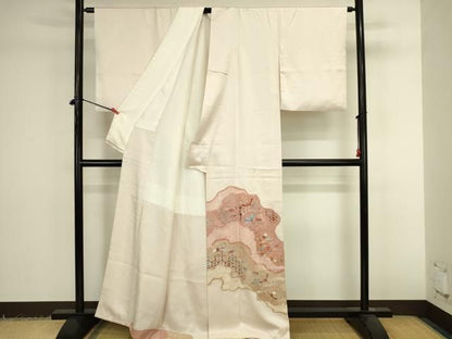 平和屋着物●豪華色留袖　刺繍　絞り　吉祥飛鶴花文　金彩　正絹　逸品　DABK2950op