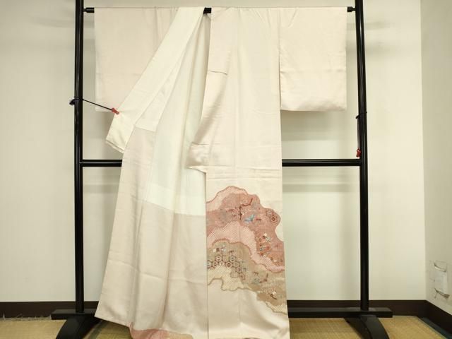 平和屋着物●豪華色留袖　刺繍　絞り　吉祥飛鶴花文　金彩　正絹　逸品　DABK2950op