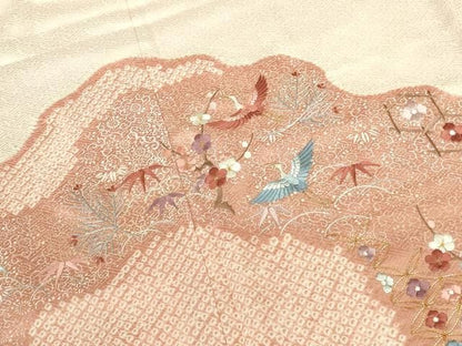 平和屋着物●豪華色留袖　刺繍　絞り　吉祥飛鶴花文　金彩　正絹　逸品　DABK2950op