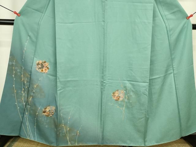 平和屋着物●中国三大刺繍　スワトウ刺繍　汕頭刺繍　訪問着　草花丸文　金彩　正絹　逸品　DABK2952op