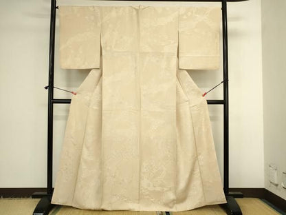 平和屋着物●上質な色無地　吉祥芝花地紋　蜂蜜色　正絹　逸品　DABK2954op